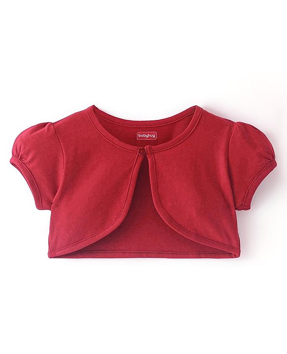 Babyhug 100% Cotton Knit Strap Shoulder Striped Frock with Shrug - Pink & Red