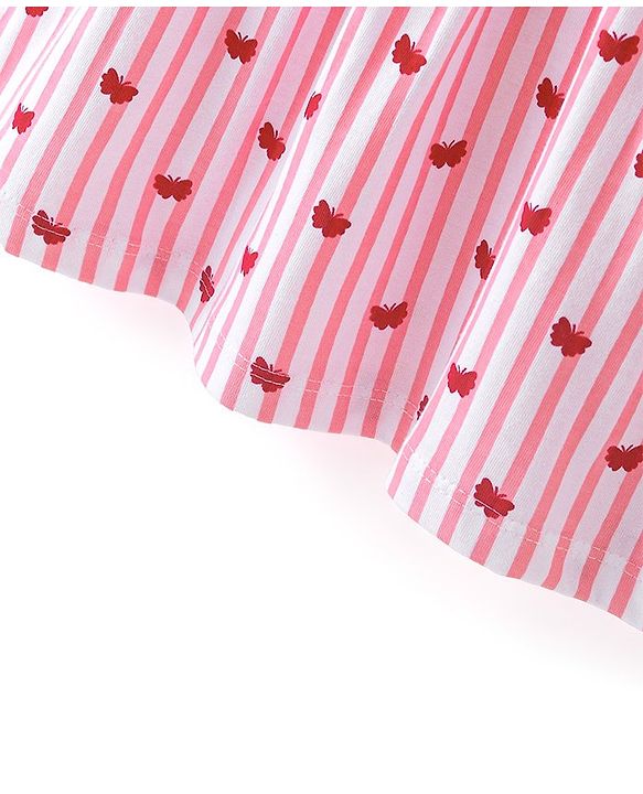 Babyhug 100% Cotton Knit Strap Shoulder Striped Frock with Shrug - Pink & Red