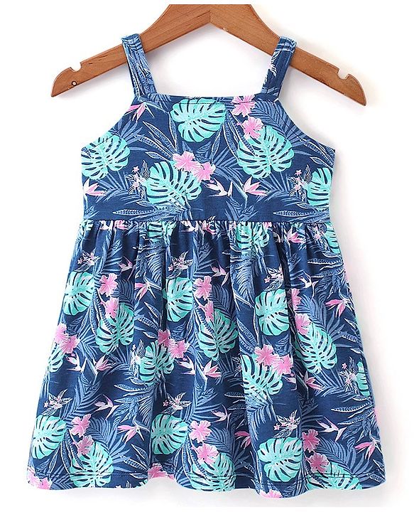 Babyhug 100% Cotton Knit Strap Shoulder Floral Printed Frock with Shrug - Multucolor