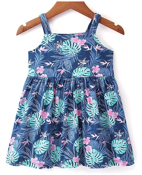 Babyhug 100% Cotton Knit Strap Shoulder Floral Printed Frock with Shrug - Multucolor