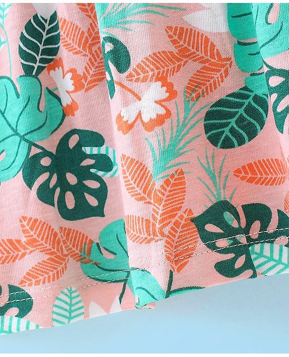 Babyhug 100% Cotton Knit Strap Shoulder Frock & Half Sleeves Shrug with Tropical Print - White & Green
