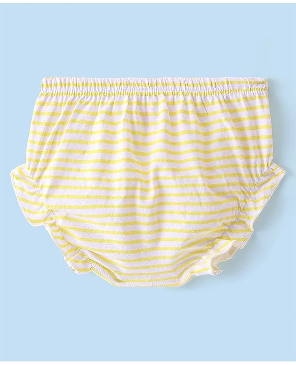 Babyhug 100% Cotton Jersey Knit Half Sleeves Flower Applique Striped Frock with Bloomer- Yellow