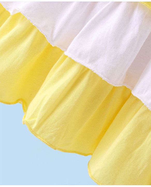 Babyhug 100% Cotton Jersey Knit Half Sleeves Flower Applique Striped Frock with Bloomer- Yellow