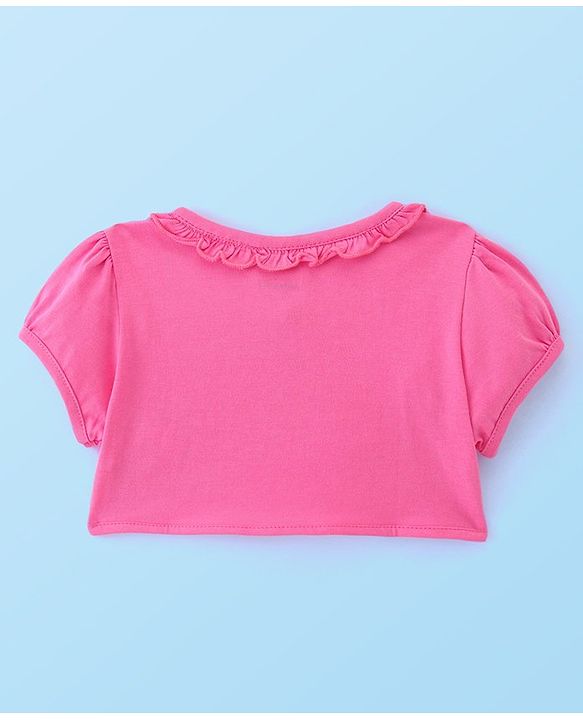 Babyhug 100% Cotton Knit Strap Shoulder Frock & Half Sleeves Shrug with Floral Print - Multicolor