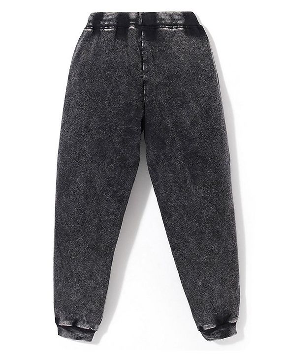 Babyhug Cotton Looper Knit Full Length Jogger Pant Cut & Sew Design Solid Colour   - Black