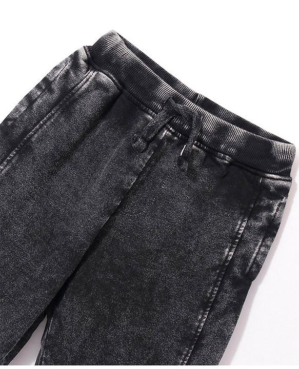 Babyhug Cotton Looper Knit Full Length Jogger Pant Cut & Sew Design Solid Colour   - Black