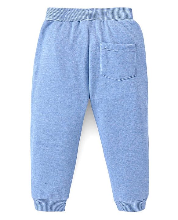Babyhug Cotton Looper Knit Full Length Lounge  Pant Number Embroidery - Blue