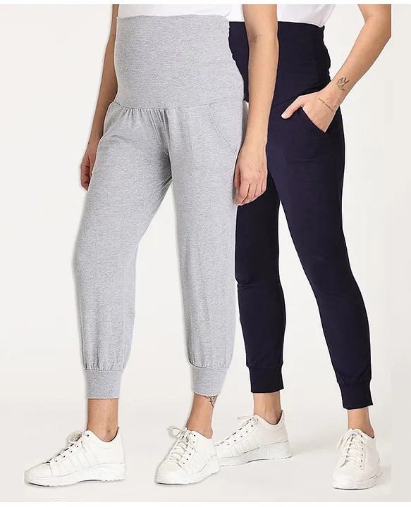 The Mom Store Pack Of 2 Comfy Maternity Joggers - Navy Blue & Grey [+info]