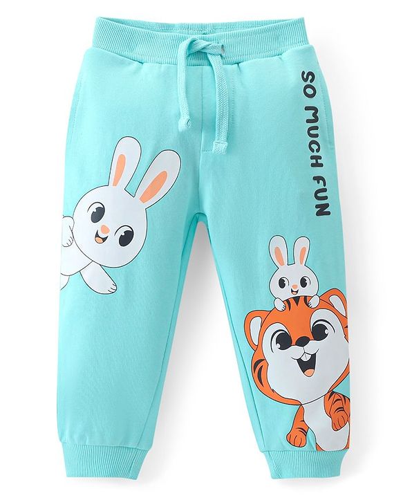 Babyhug Cotton Looper Knit Full Length Lounge Pant Tiger Print - Blue