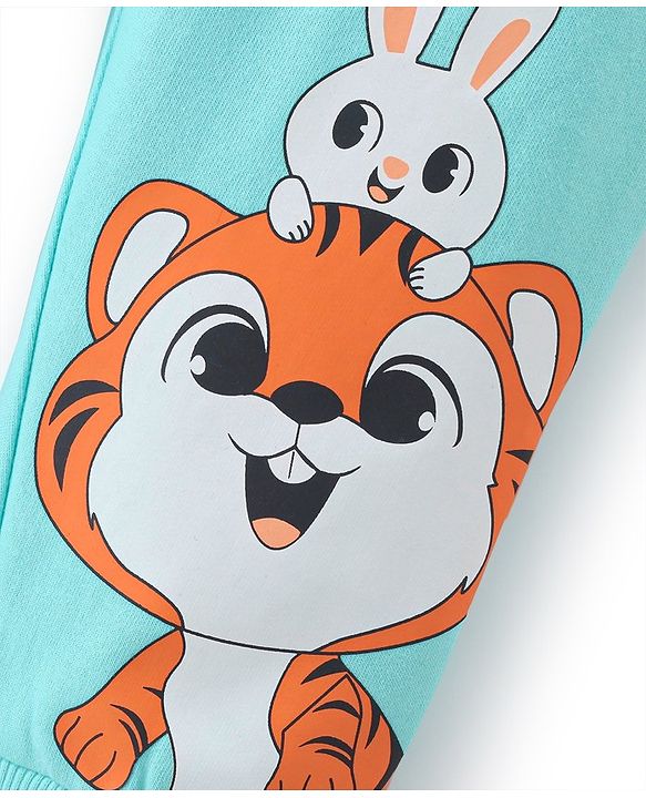 Babyhug Cotton Looper Knit Full Length Lounge Pant Tiger Print - Blue