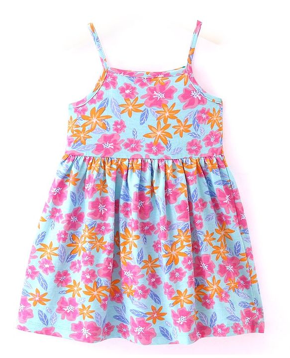 Babyhug Cotton Jersey Knit Frock with Cap Sleeves  Inner T-Shirt Floral Print - Multicolor