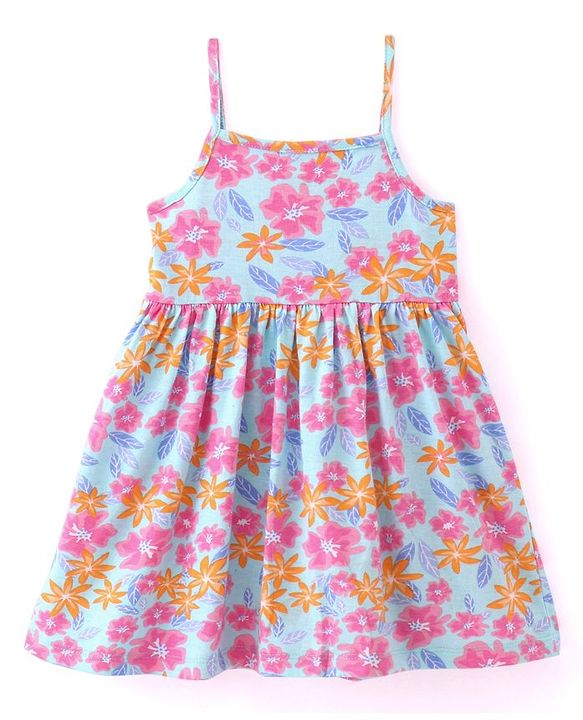 Babyhug Cotton Jersey Knit Frock with Cap Sleeves  Inner T-Shirt Floral Print - Multicolor