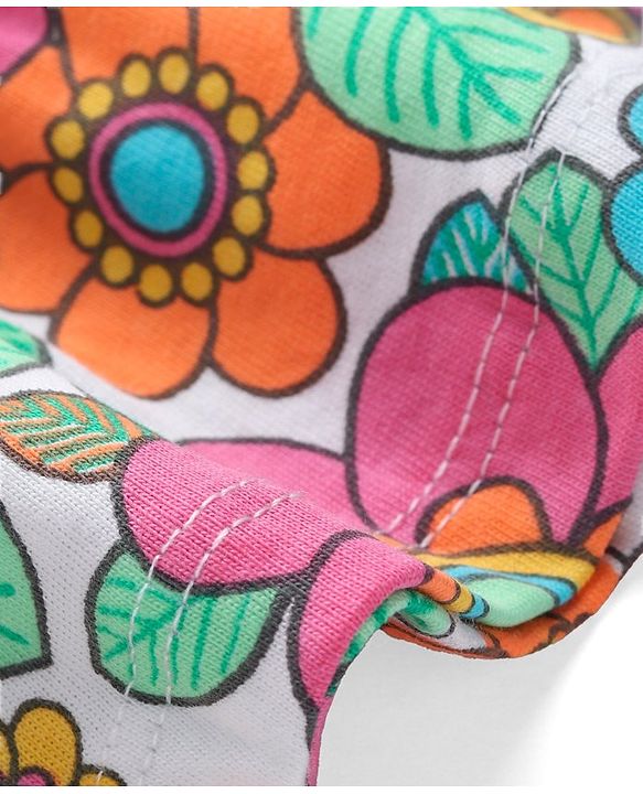 Babyhug Cotton Single Jersey Sleeveless Frock with Frill Detailing and Floral Print - Multicolour