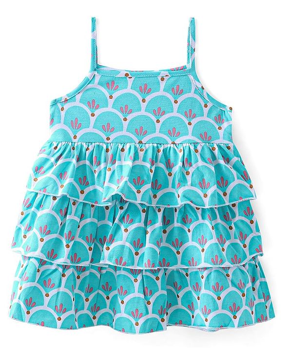 Babyhug Cotton Jersey Knit Frock with Half Sleeves  Inner T-Shirt Floral Print - Multicolor