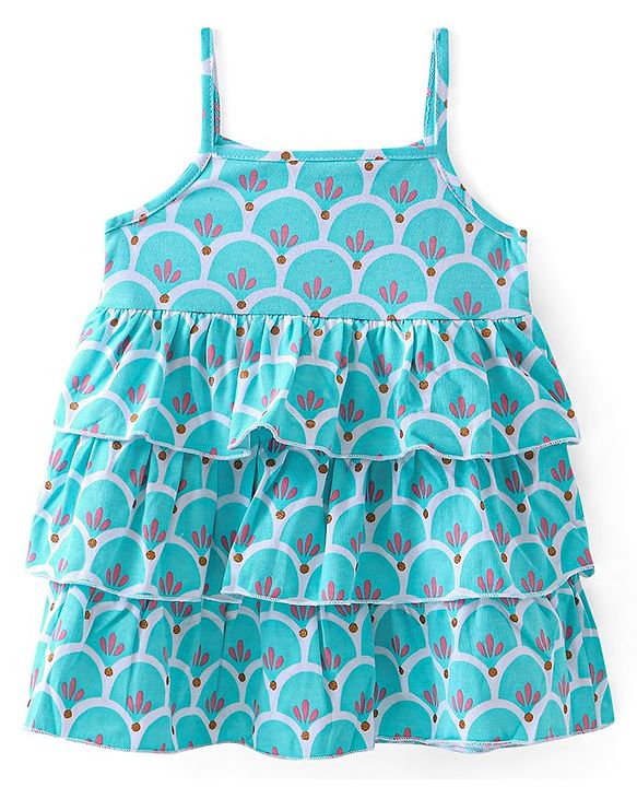 Babyhug Cotton Jersey Knit Frock with Half Sleeves  Inner T-Shirt Floral Print - Multicolor