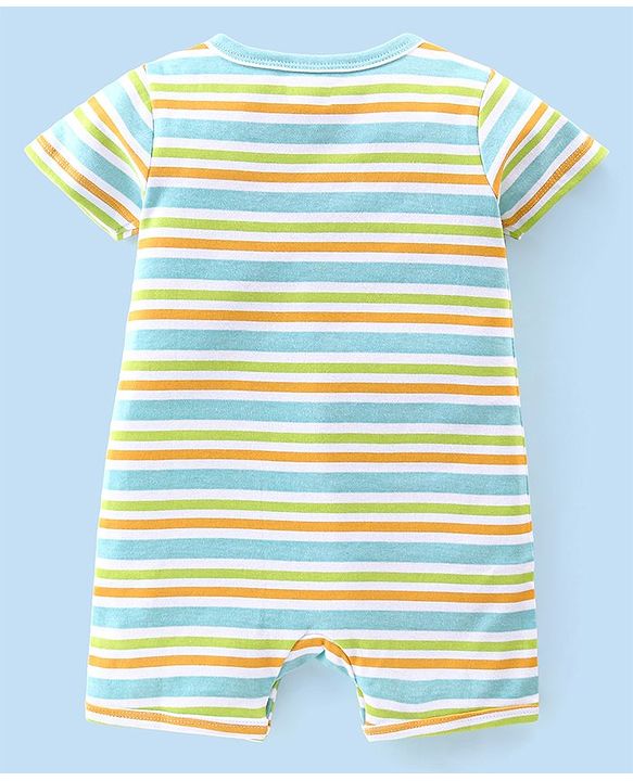 Babyhug 100% Cotton Interlock Knit Half Sleeves Romper Stripes & Dino Print Pack Of 2 - Multicolor
