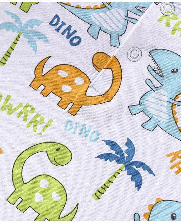 Babyhug 100% Cotton Interlock Knit Half Sleeves Romper Stripes & Dino Print Pack Of 2 - Multicolor