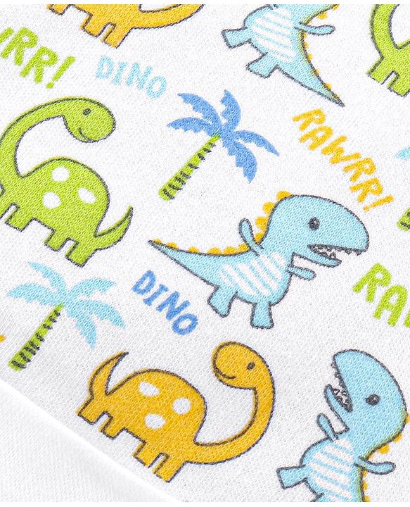 Babyhug Interlock 100% Cotton Knit Cap Mittens & Booties Set Dino Print - White