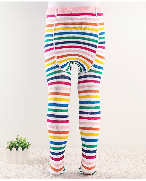Cute Walk by Babyhug Anti Bacterial Footed Striped Tights  - Multicolor