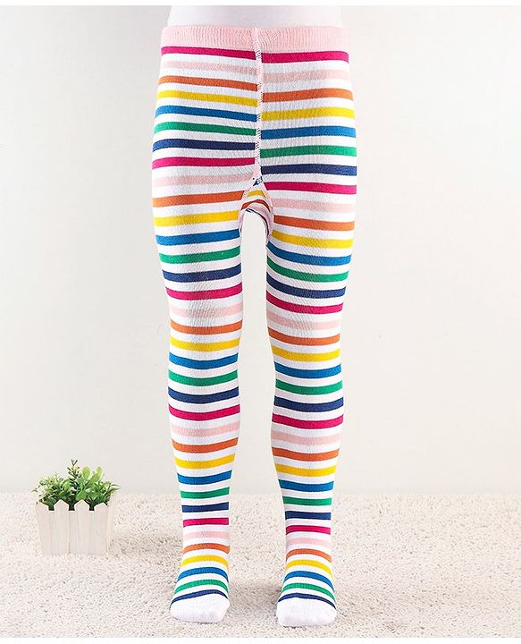 Cute Walk by Babyhug Anti Bacterial Footed Striped Tights  - Multicolor