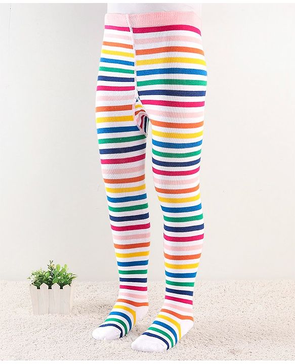 Cute Walk by Babyhug Anti Bacterial Footed Striped Tights  - Multicolor