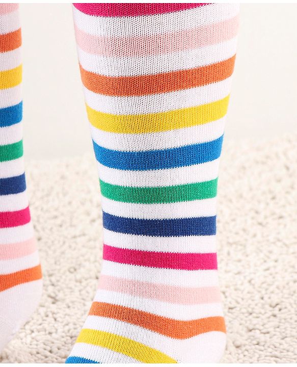 Cute Walk by Babyhug Anti Bacterial Footed Striped Tights  - Multicolor