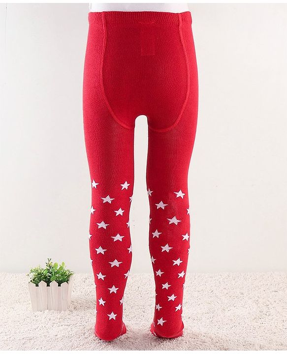 Cute Walk by Babyhug Footed Anti Bacterial Star Design Tights -Red