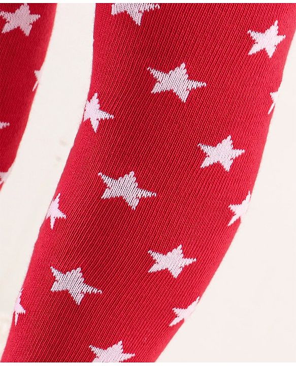 Cute Walk by Babyhug Footed Anti Bacterial Star Design Tights -Red