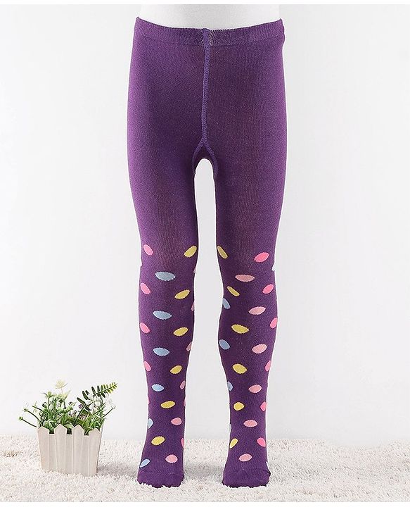 Cute Walk by Babyhug Anti-Bacterial Cotton Knit Footed Tights Polka Dot Print - Purple