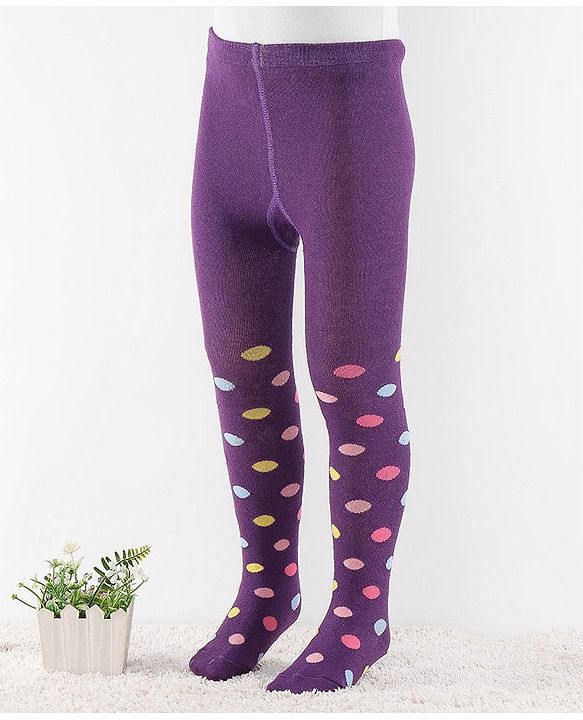 Cute Walk by Babyhug Anti-Bacterial Cotton Knit Footed Tights Polka Dot Print - Purple