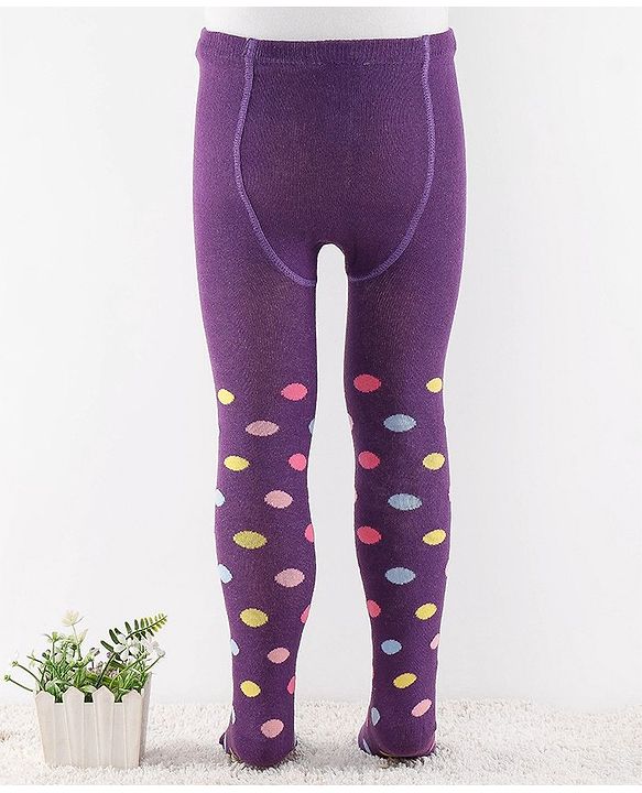 Cute Walk by Babyhug Anti-Bacterial Cotton Knit Footed Tights Polka Dot Print - Purple