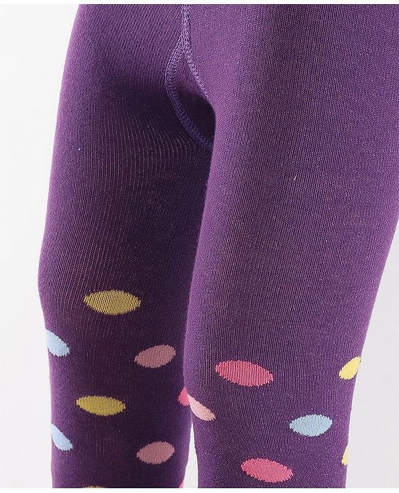 Cute Walk by Babyhug Anti-Bacterial Cotton Knit Footed Tights Polka Dot Print - Purple