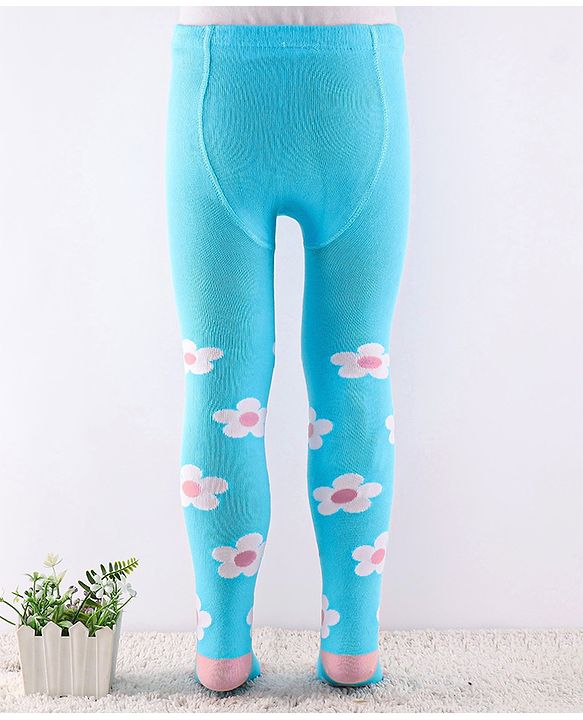 Cute Walk by Babyhug Cotton Antibacterial Footed Tights Floral Print -Blue