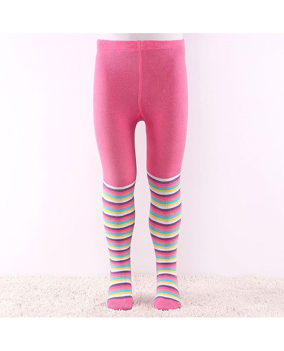 Cute Walk by Babyhug Anti Bacterial Footed  Tights Stripes & Polka Dot Design Pack of 2 - Multicolor