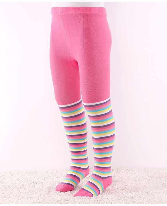 Cute Walk by Babyhug Anti Bacterial Footed  Tights Stripes & Polka Dot Design Pack of 2 - Multicolor