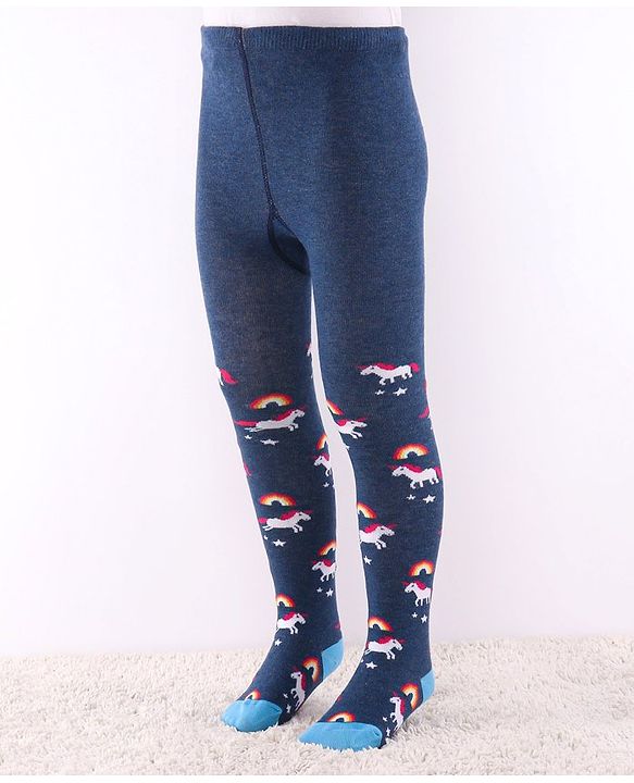 Cutewalk by Babyhug Anti-Bacterial Tights Unicorn & Stripes Print Pack of 2 - Pink & Blue
