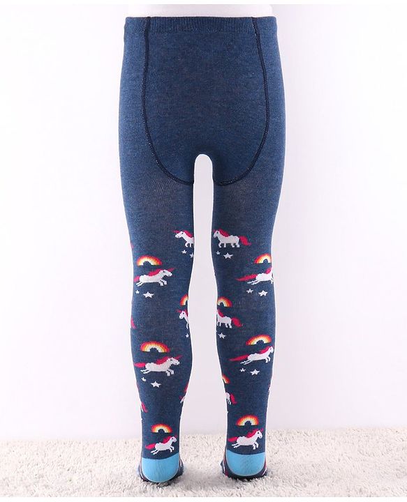 Cutewalk by Babyhug Anti-Bacterial Tights Unicorn & Stripes Print Pack of 2 - Pink & Blue