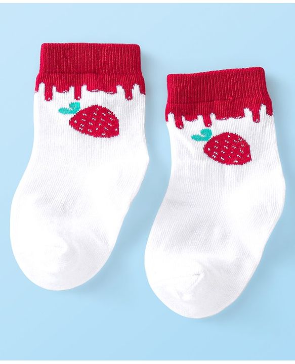 Cute Walk by Babyhug Anti-Bacterial Ankle Length Socks Strawberry Design Pack of 3 - Red & White
