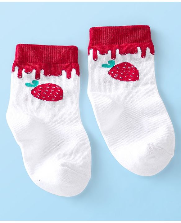 Cute Walk by Babyhug Anti-Bacterial Ankle Length Socks Strawberry Design Pack of 3 - Red & White