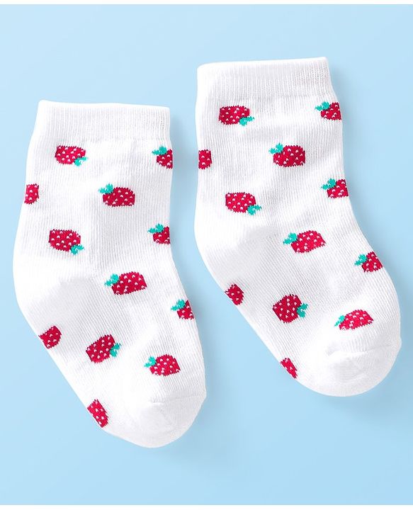 Cute Walk by Babyhug Anti-Bacterial Ankle Length Socks Strawberry Design Pack of 3 - Red & White
