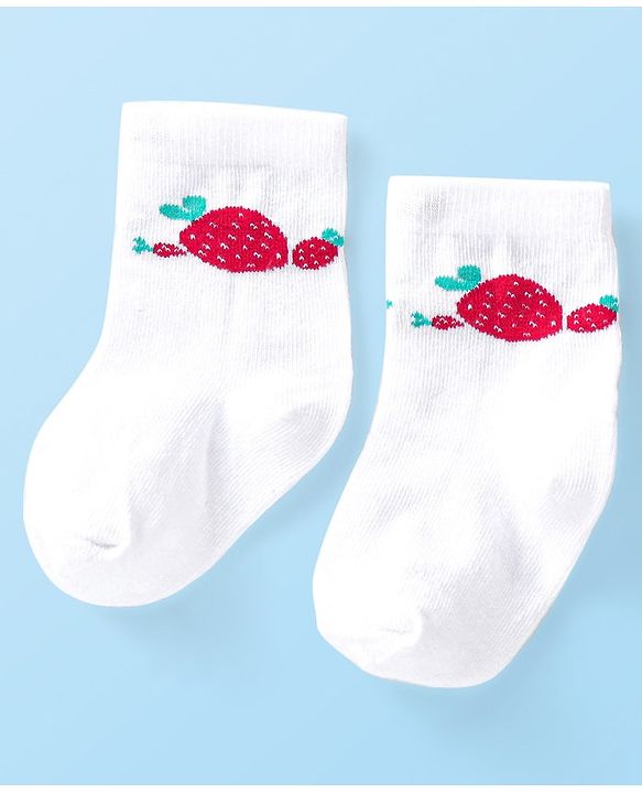 Cute Walk by Babyhug Anti-Bacterial Ankle Length Socks Strawberry Design Pack of 3 - Red & White
