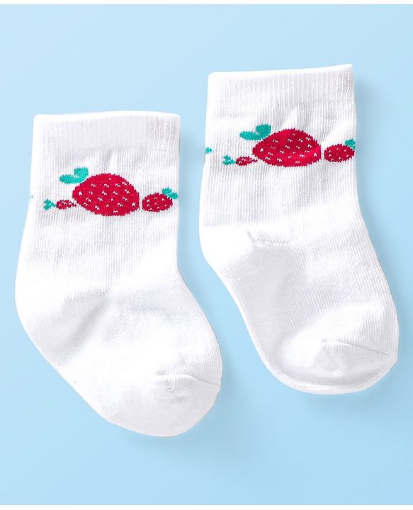 Cute Walk by Babyhug Anti-Bacterial Ankle Length Socks Strawberry Design Pack of 3 - Red & White