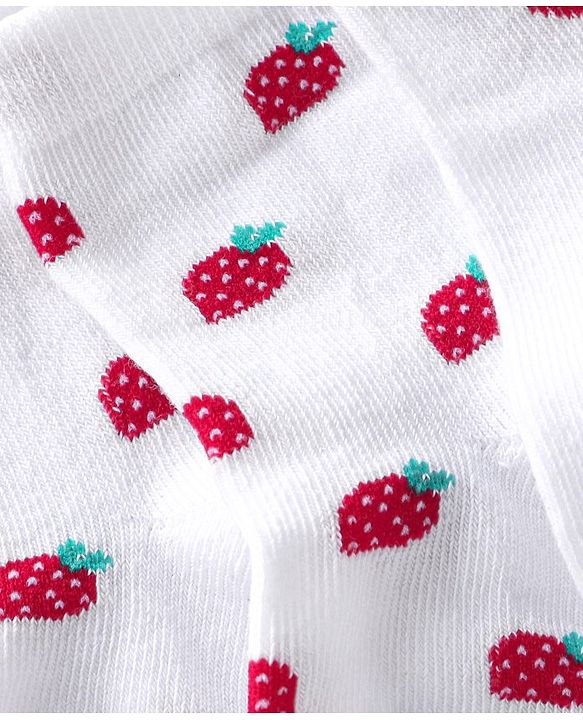 Cute Walk by Babyhug Anti-Bacterial Ankle Length Socks Strawberry Design Pack of 3 - Red & White