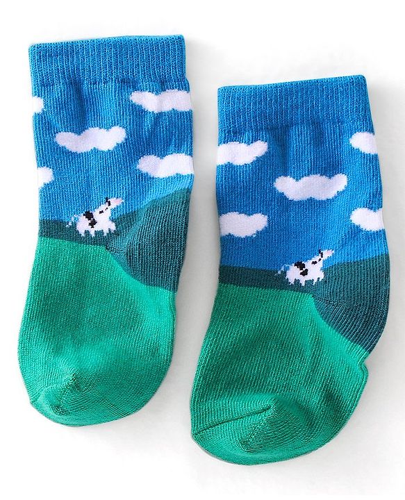 Cute Walk  By Babyhug Anti-Bacterial Ankle Length Socks Cow Design Pack Of 3- Green & White