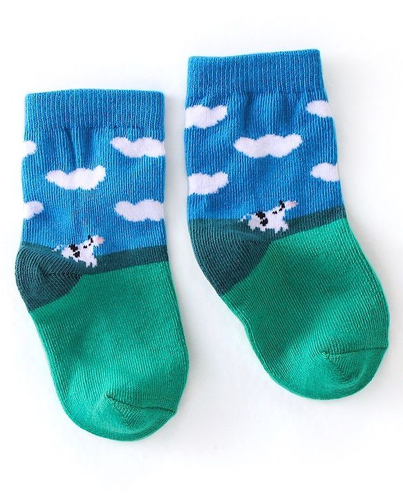 Cute Walk  By Babyhug Anti-Bacterial Ankle Length Socks Cow Design Pack Of 3- Green & White