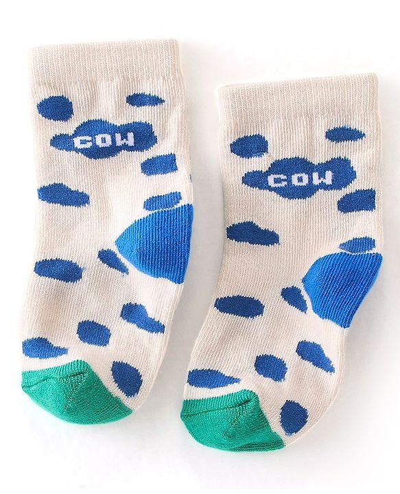 Cute Walk  By Babyhug Anti-Bacterial Ankle Length Socks Cow Design Pack Of 3- Green & White