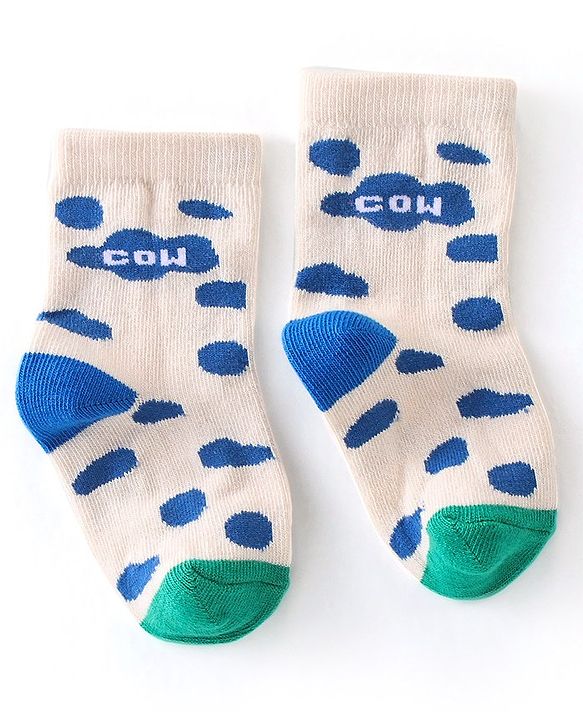 Cute Walk  By Babyhug Anti-Bacterial Ankle Length Socks Cow Design Pack Of 3- Green & White