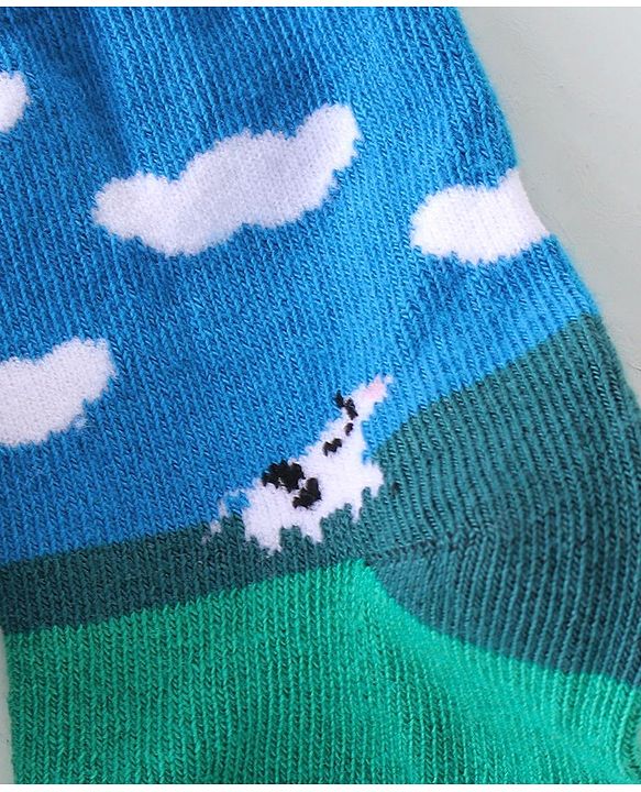Cute Walk  By Babyhug Anti-Bacterial Ankle Length Socks Cow Design Pack Of 3- Green & White