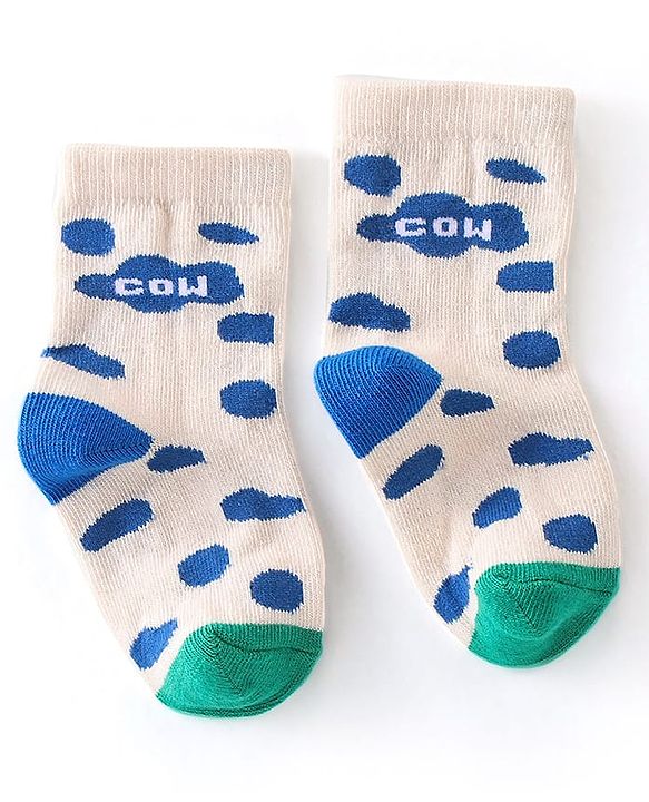 Cute Walk  By Babyhug Anti-Bacterial Ankle Length Socks Cow Design Pack Of 3- Green & White