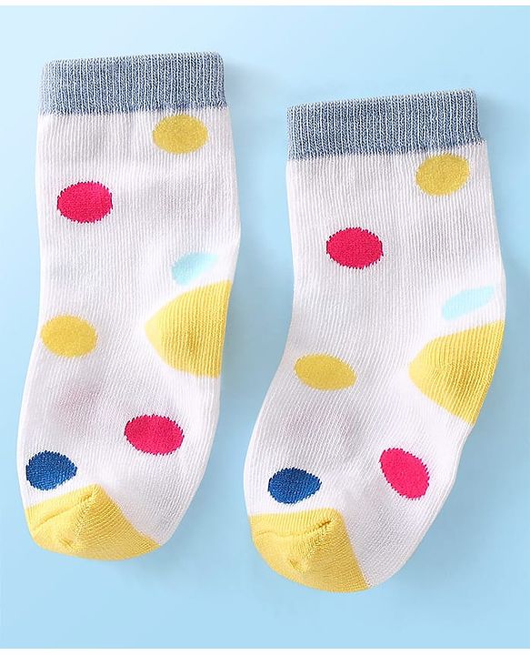 Cute Walk  By Babyhug Anti-Bacterial Ankle Length Socks Rainbow Polka Dot & Sun Design Pack Of 3- Yellow & White